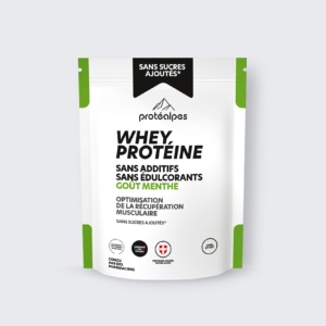 Protéalpes Whey Protein mint, with no additives or sweeteners, for optimal, natural muscle recovery.