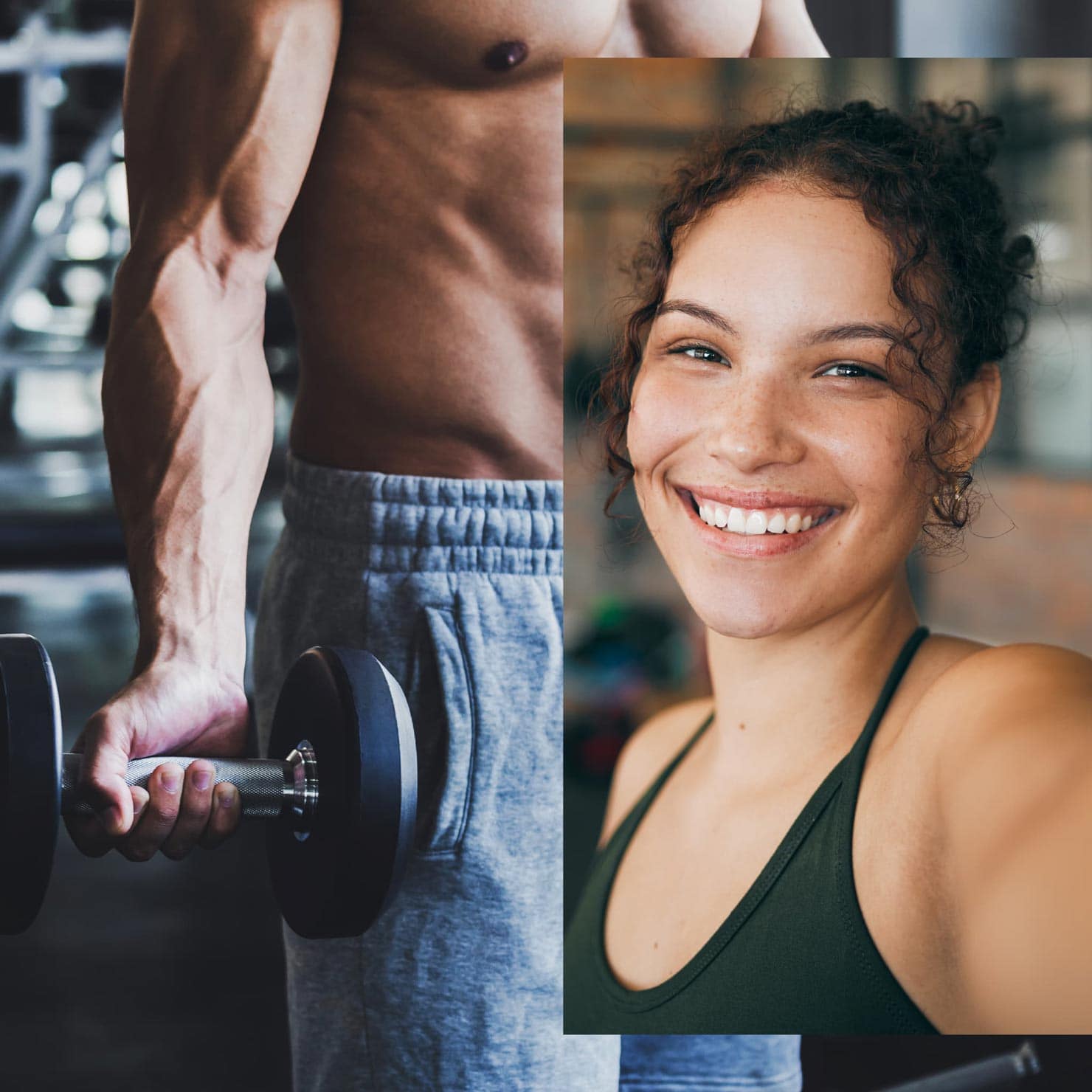Musculation et sourire au naturel, reflet d'un mode de vie sain avec Protéalpes: nutrition sportive sans édulcorants.