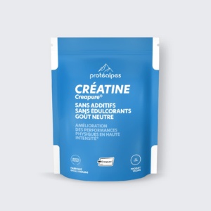 Bag of Creapure Protéalpes creatine, no additives or sweeteners, neutral taste, for optimal sports performance.