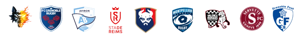 Logos de différentes équipes sportives alignés, reflétant la diversité et l'esprit du sport sans compromis de Protéalpes.