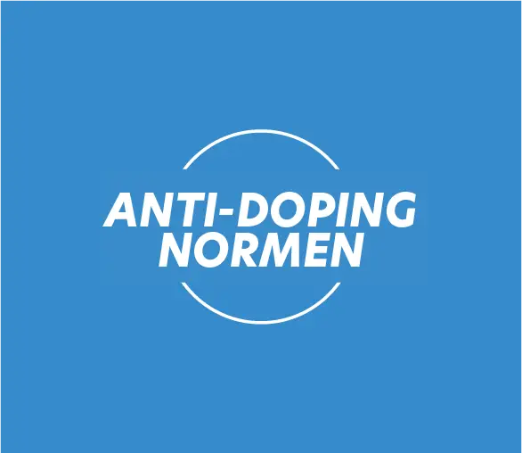 Weißer Text Normé Antidoping auf blauem Hintergrund. Zertifiziert Protealpes-Produkte ohne Süßstoffe und Zusatzstoffe, sicher für Sportler.