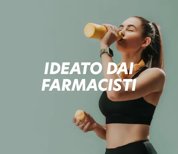 Bevanda per sportivi, testo Ideato da farmacisti. Nutrizione sportiva protetta, senza edulcoranti né additivi.