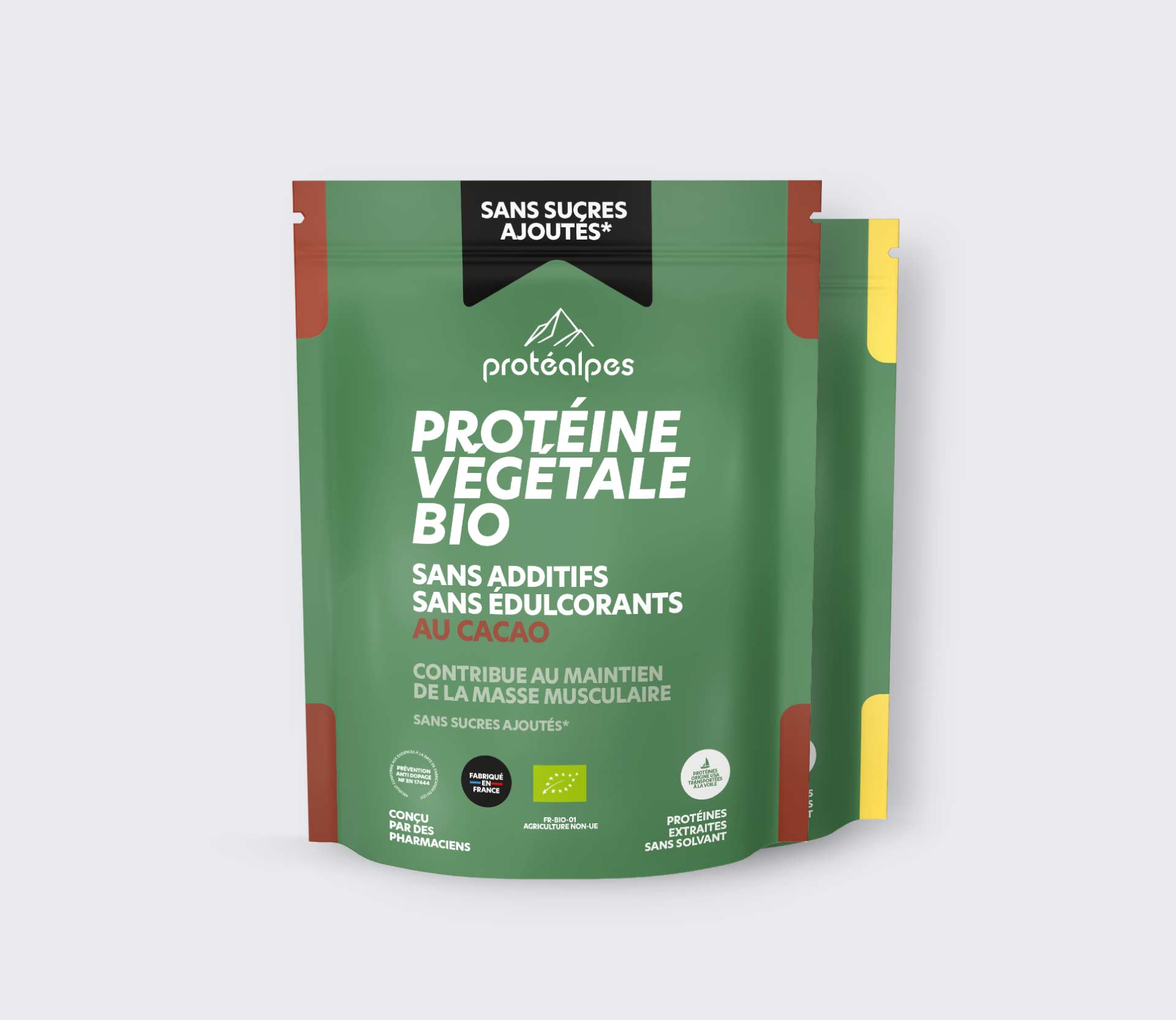 Poudre de protéine végétale bio au cacao, sans additifs ni édulcorants. Contribue au maintien de la masse musculaire.