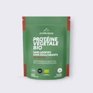 Protéine végétale bio au cacao, sans additifs ni édulcorants, pour soutenir la masse musculaire. Fabriqué en France.