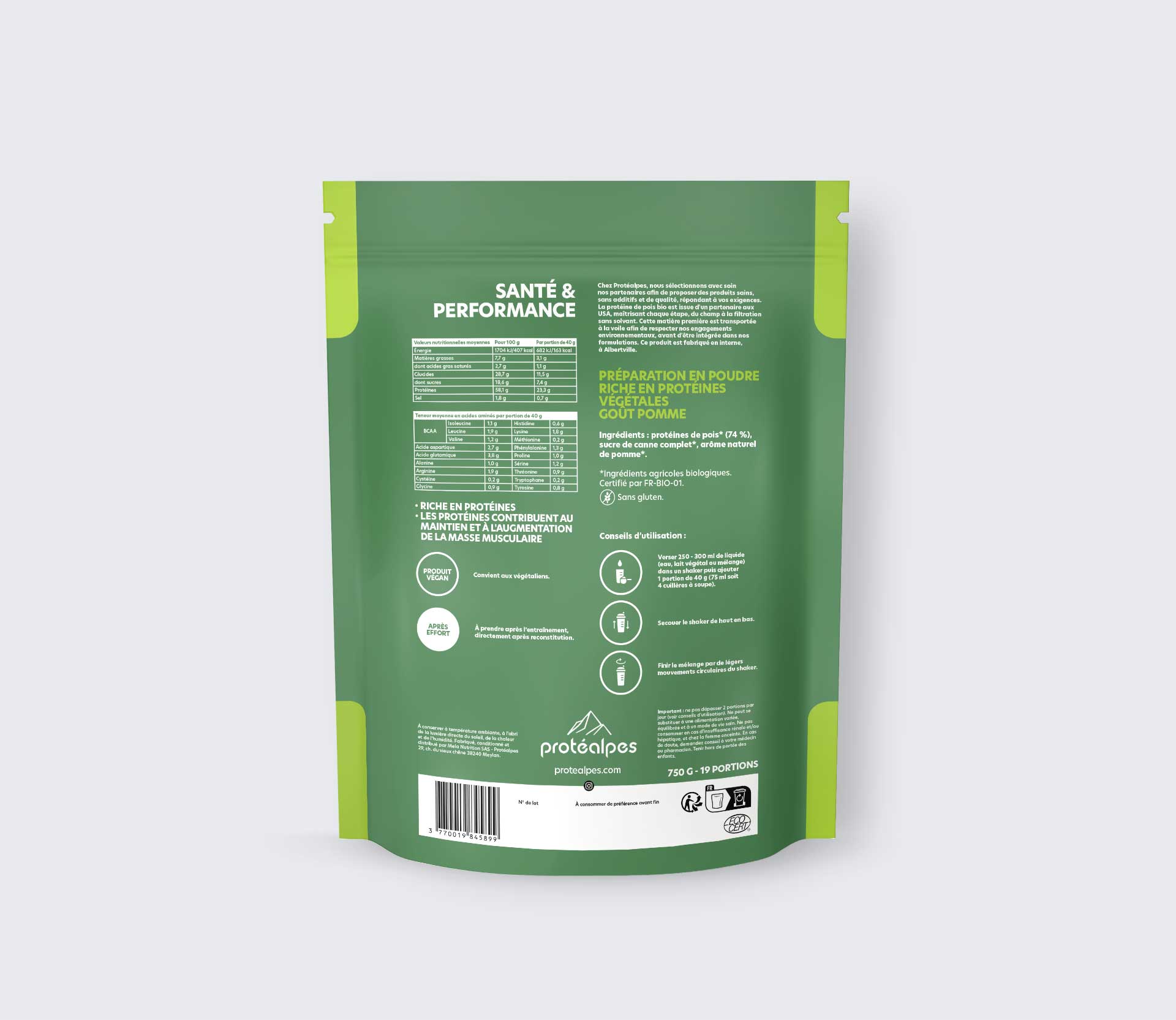Preparato in polvere ricco di proteine vegetali, senza dolcificanti né additivi. Ideale per la salute e le prestazioni.